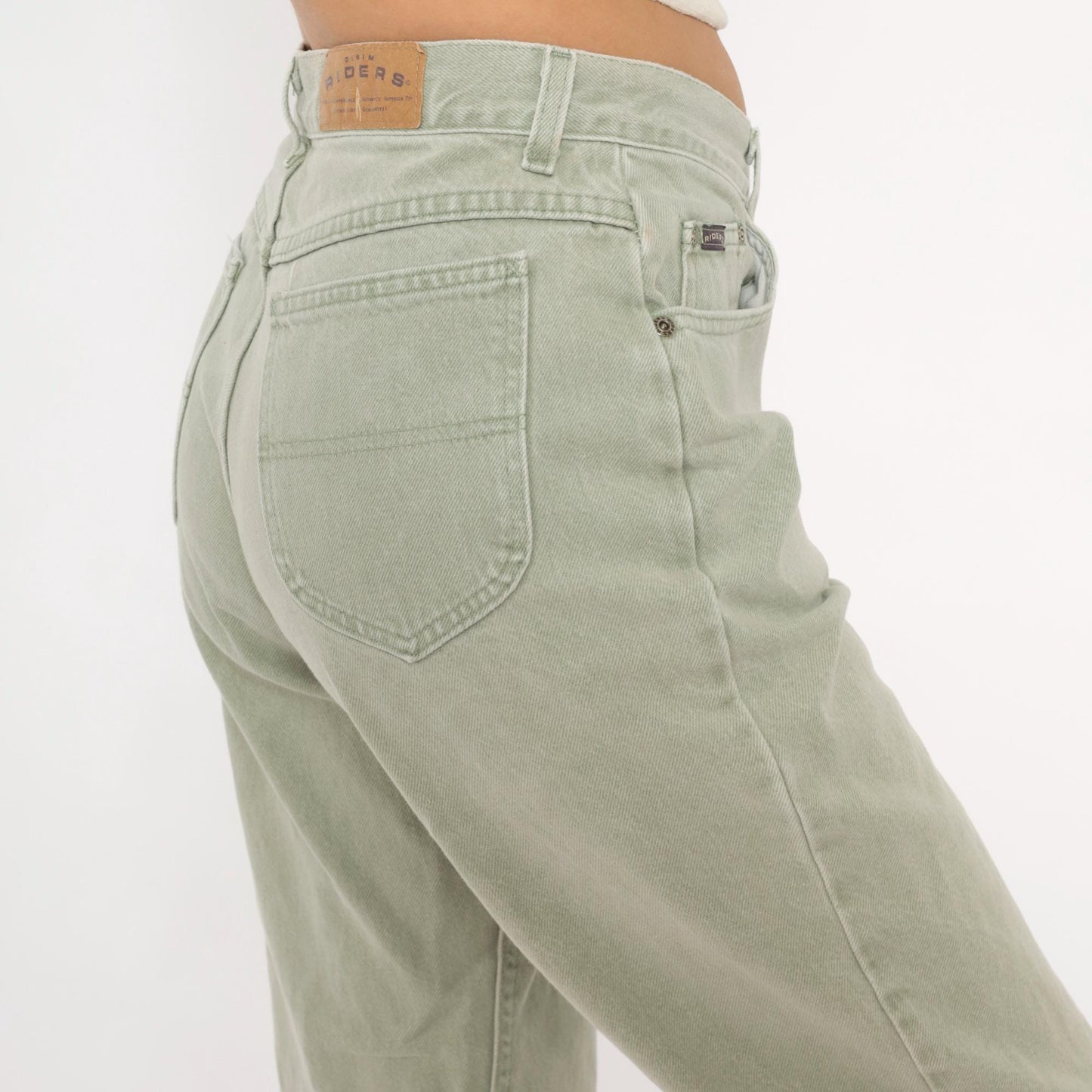 90s Riders Sage Green High-Waisted Mom Jeans Tapered Straight Leg 30W