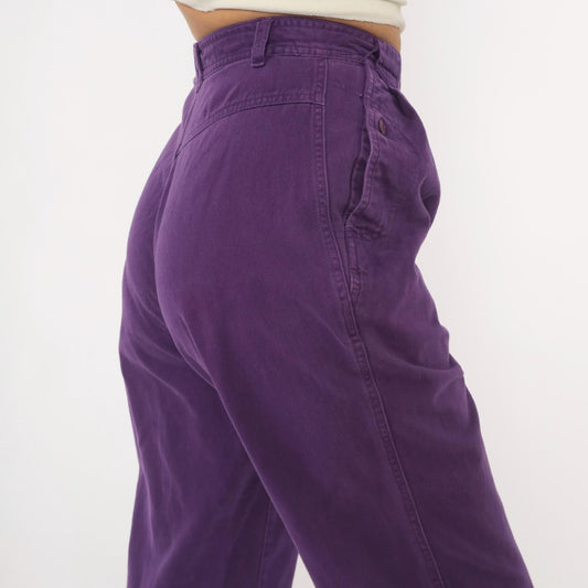 90s Sierra Purple Pleated High-Waisted Trousers Cotton Tapered Ankle XS