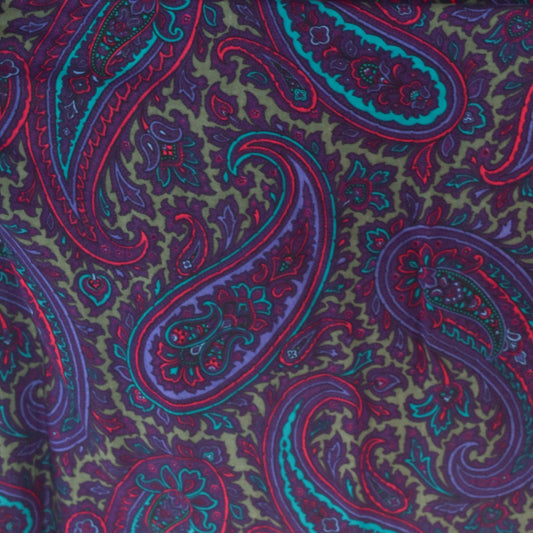 80s Paisley Midi Skirt Purple Teal A-Line Gathered Waist Small Medium