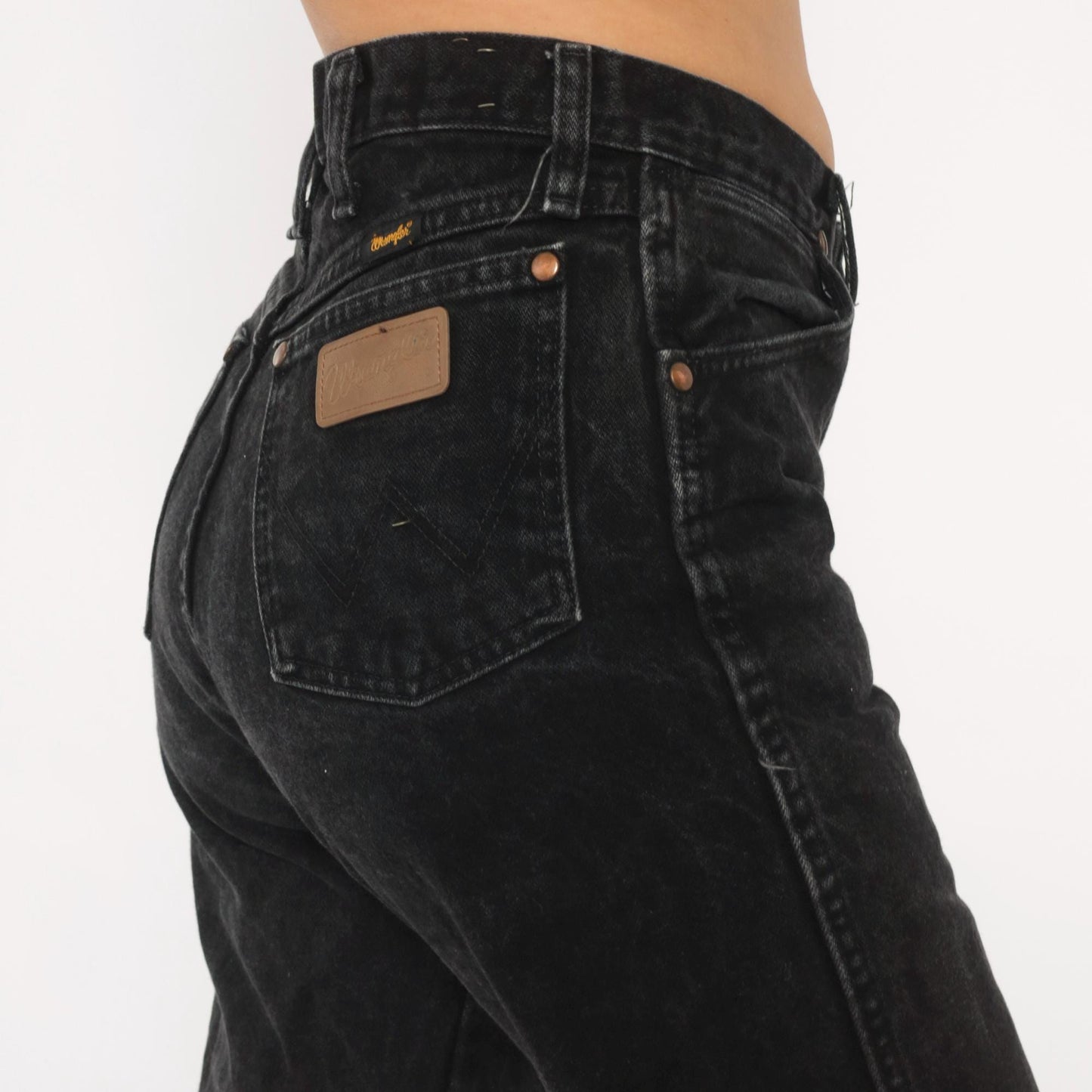 90s Wrangler High Rise Straight Leg Jeans Faded Black Denim Medium M