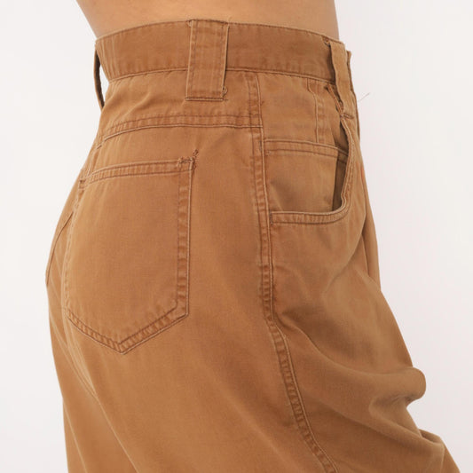 90s Pleated Trousers Mustard Cotton High Waisted Tapered Small S