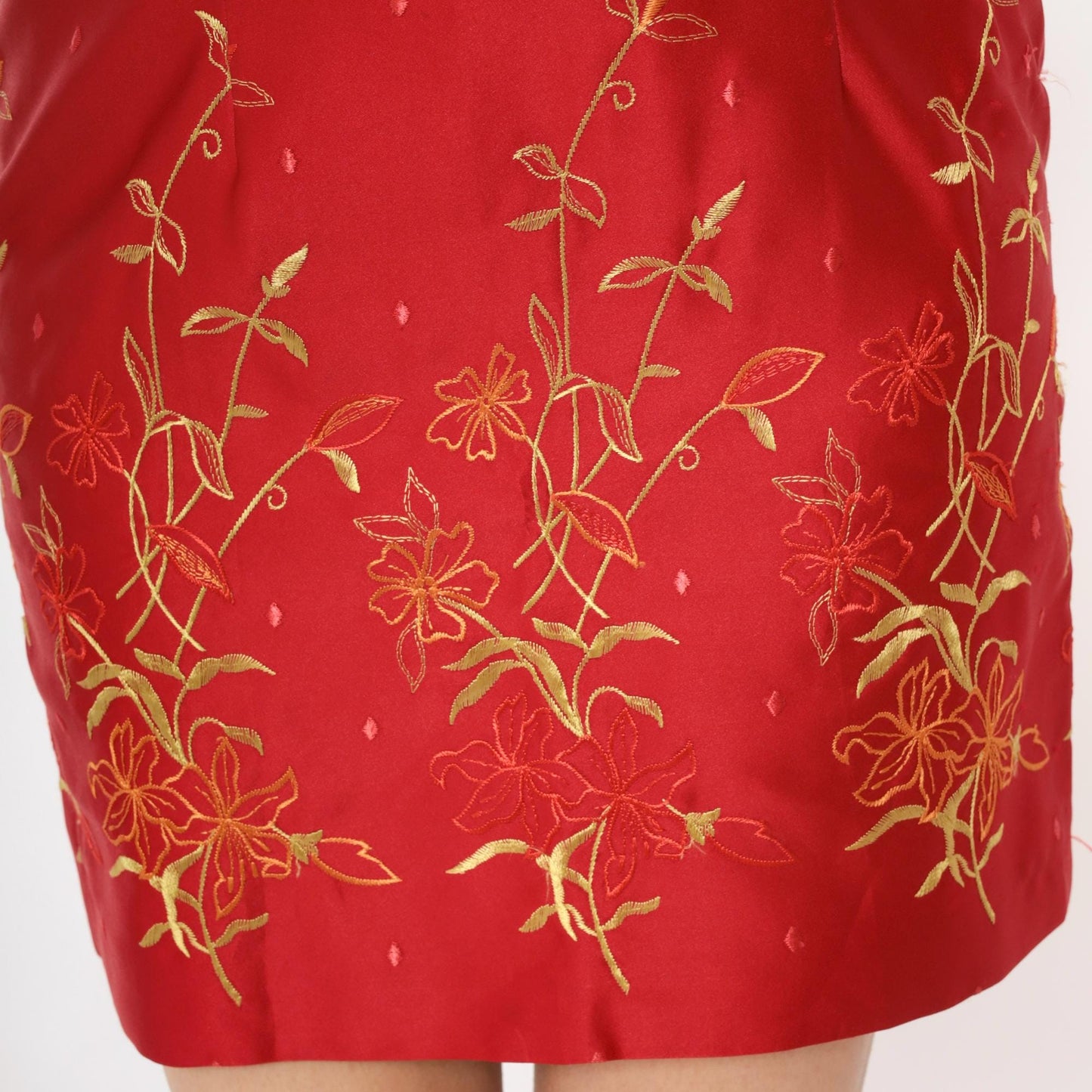 90s Burgundy Mini Dress Gold Embroidered Floral Spaghetti Strap Small