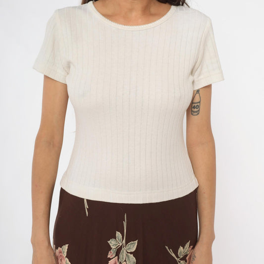 90s Cristina Colorblock Midi Dress Cream Ribbed Knit Brown Floral Medium
