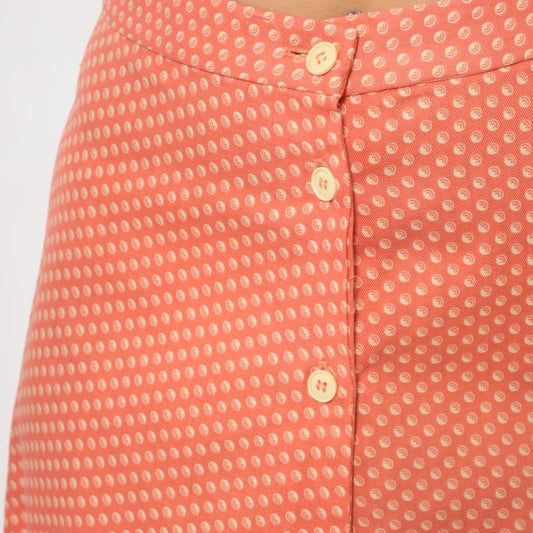 80s Coral Polka Dot A-Line Skirt Button Front High Waist Knee Length Small S