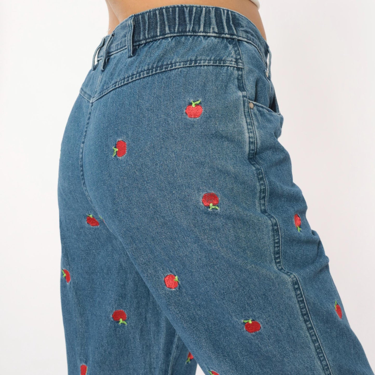 90s Breckenridge Petite Apple Embroidered Jeans Cropped High Waist Blue Small