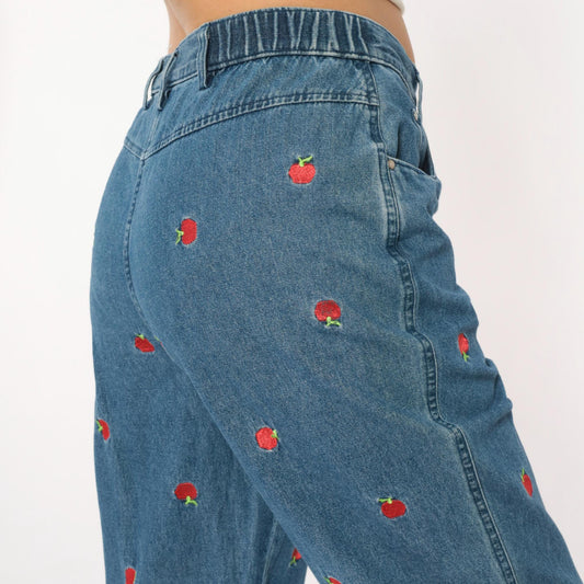 90s Breckenridge Petite Apple Embroidered Jeans Cropped High Waist Blue Small