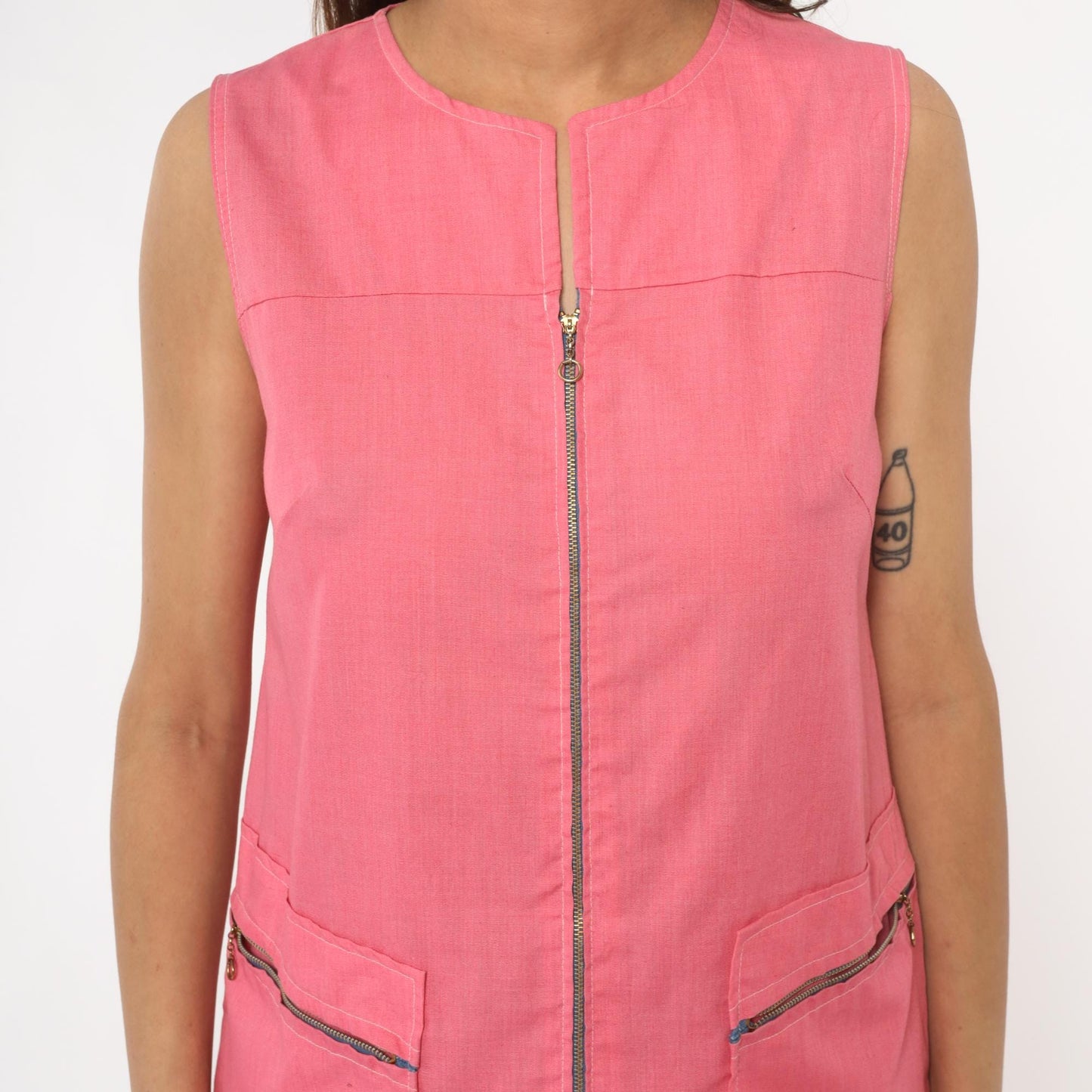 70s Hot Pink Montgomery Ward Mod Mini Dress Zipper Front Sleeveless Small
