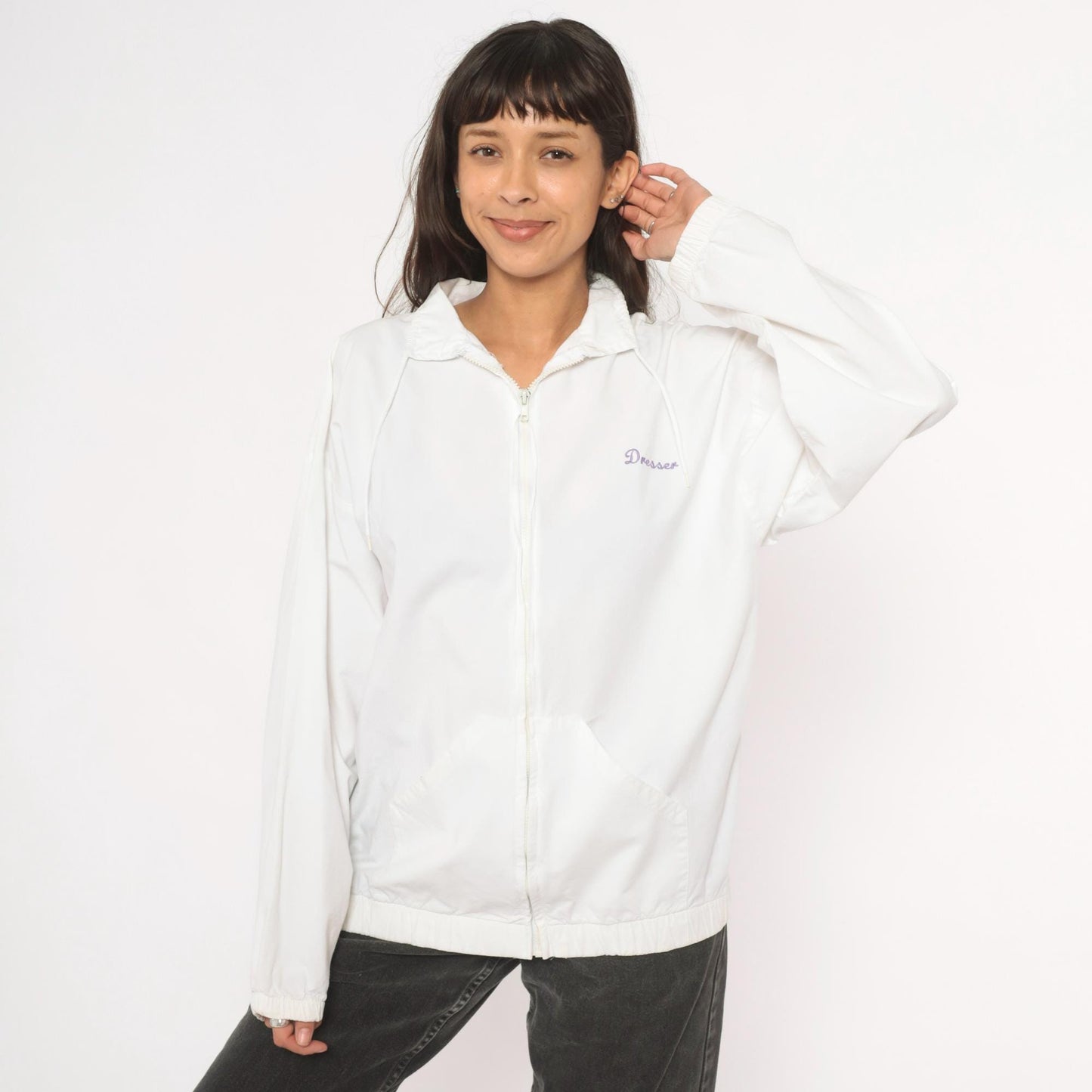 90s Cotton Fitz Prune Juice Follies Windbreaker White Purple Graphic Large