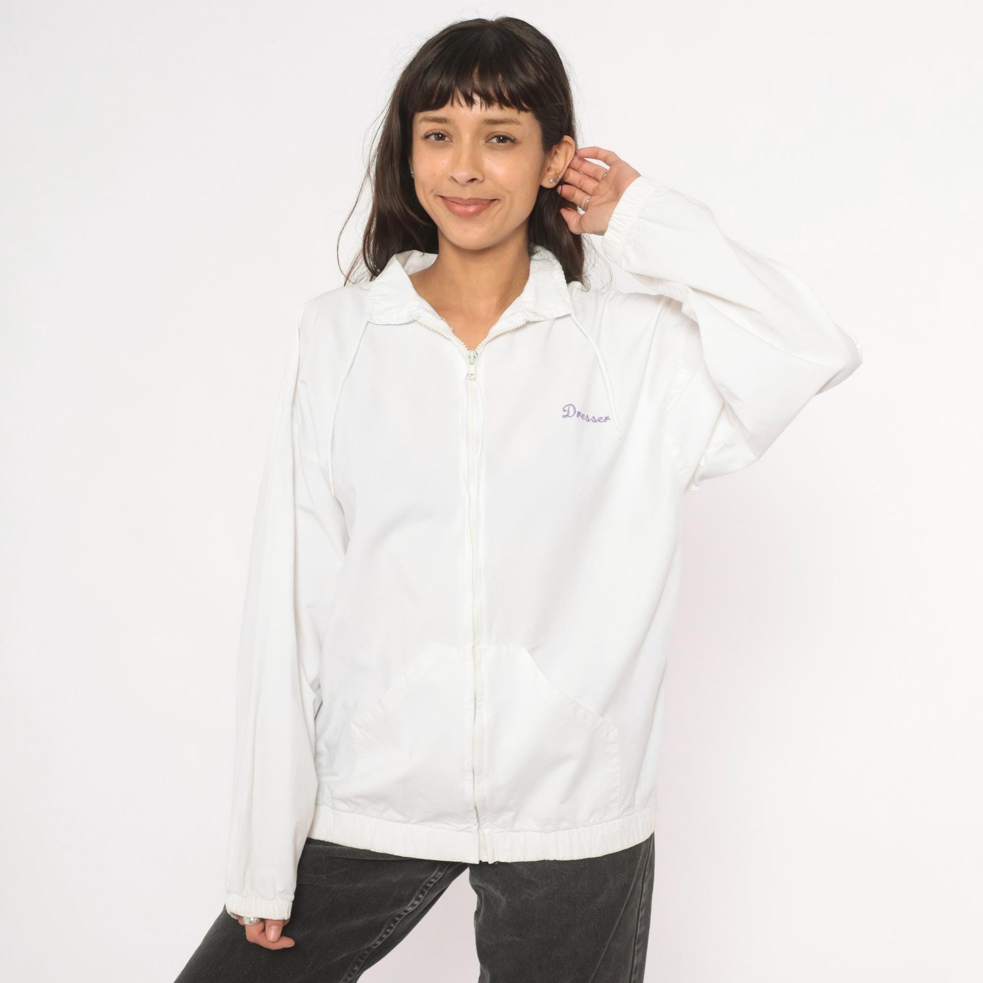 90s Cotton Fitz Prune Juice Follies Windbreaker White Purple Graphic Large
