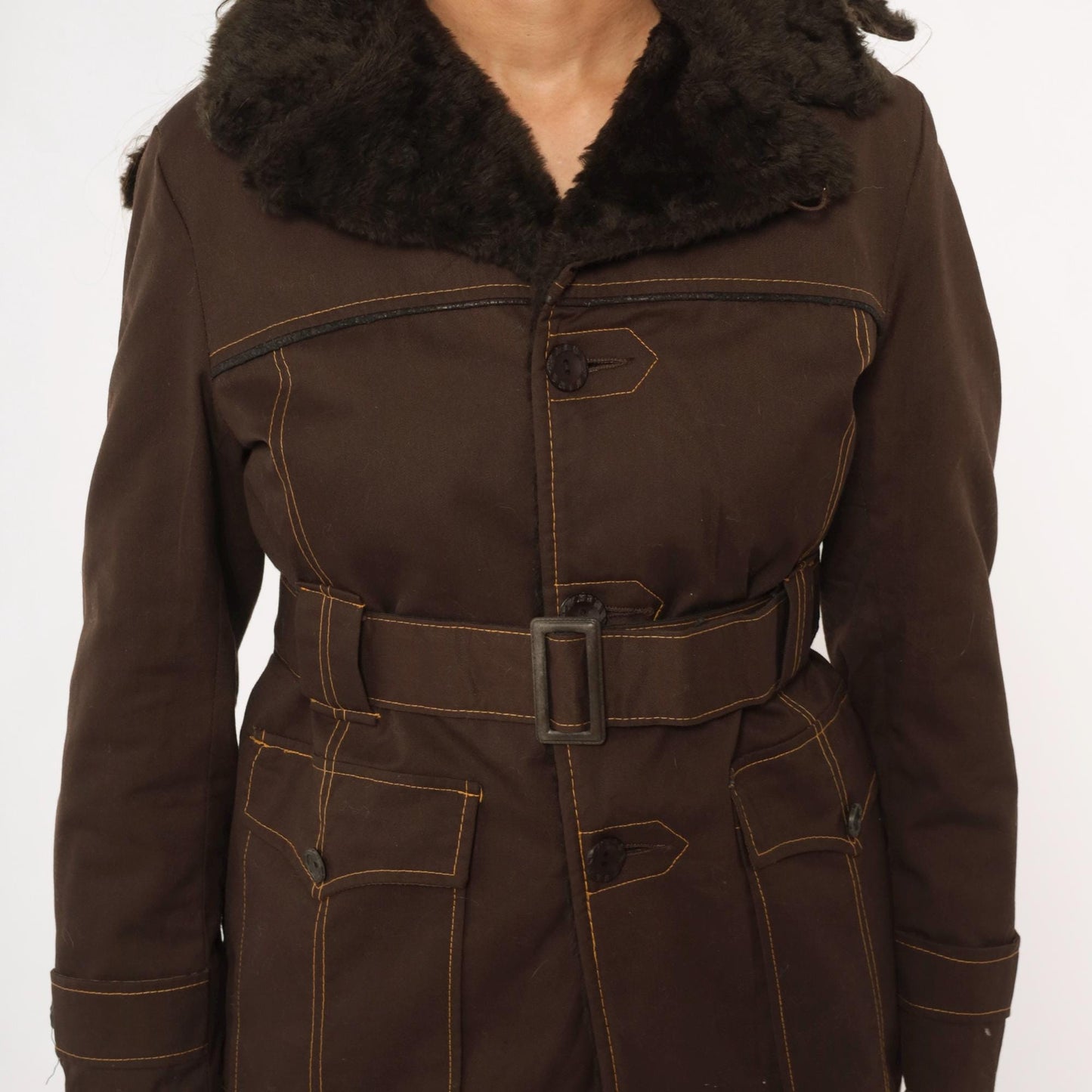 70s McGrégor Brown Parka Detachable Hood Faux Fur Collar Small