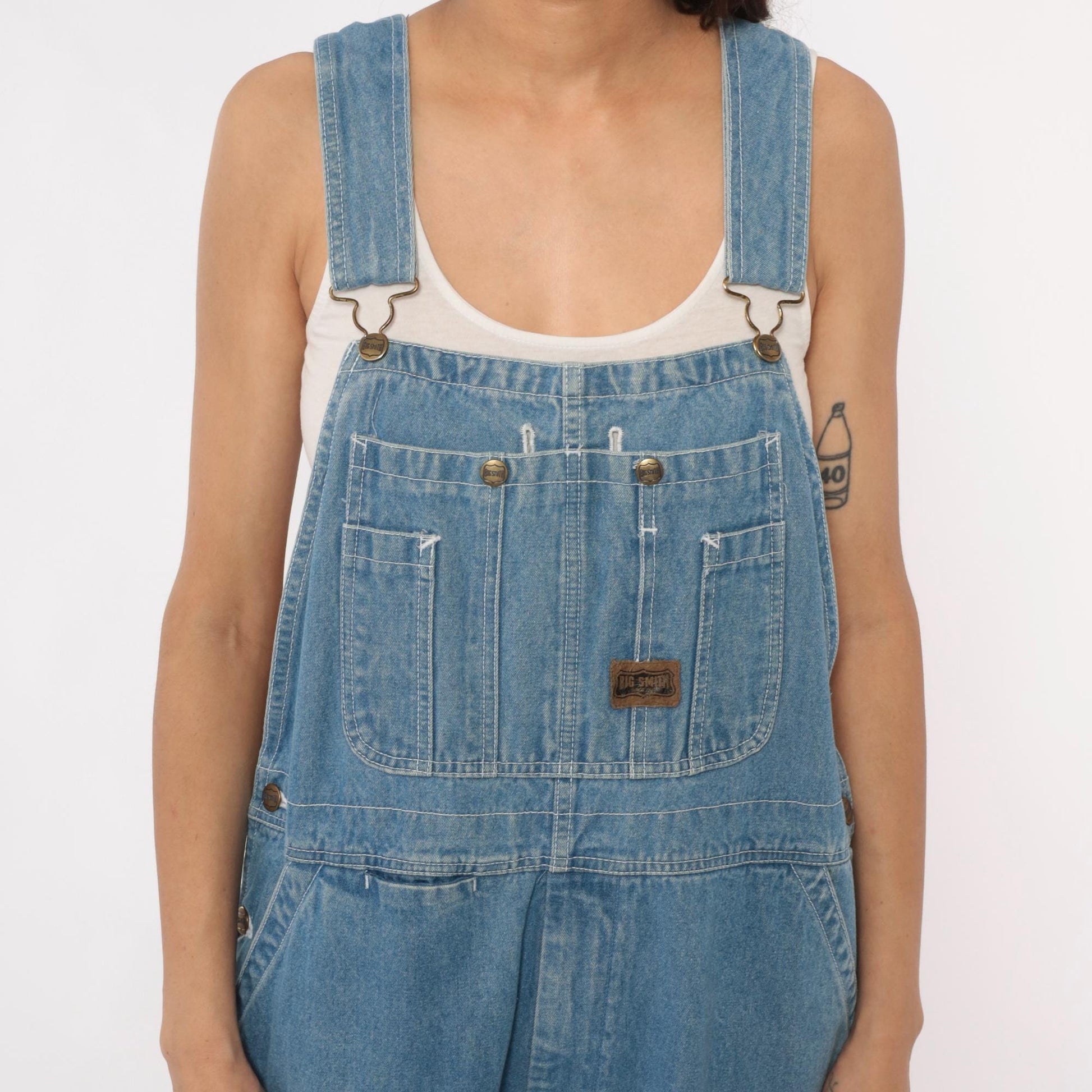 Y2K Big Smith Light Wash Denim Overalls Wide Leg Frayed Hem Medium