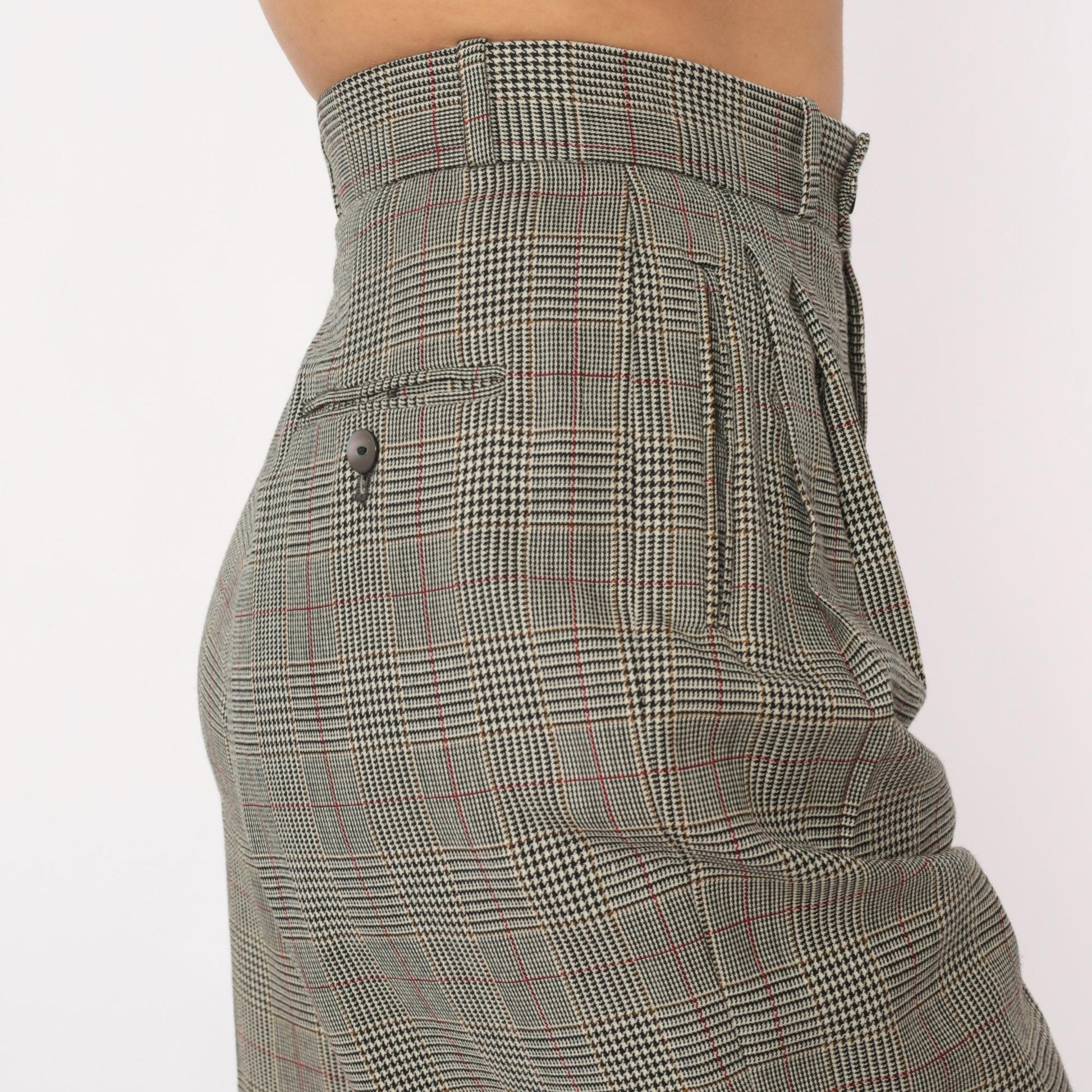 80s Barry Bricken Wool Plaid High-Waisted Trousers Grey Small S