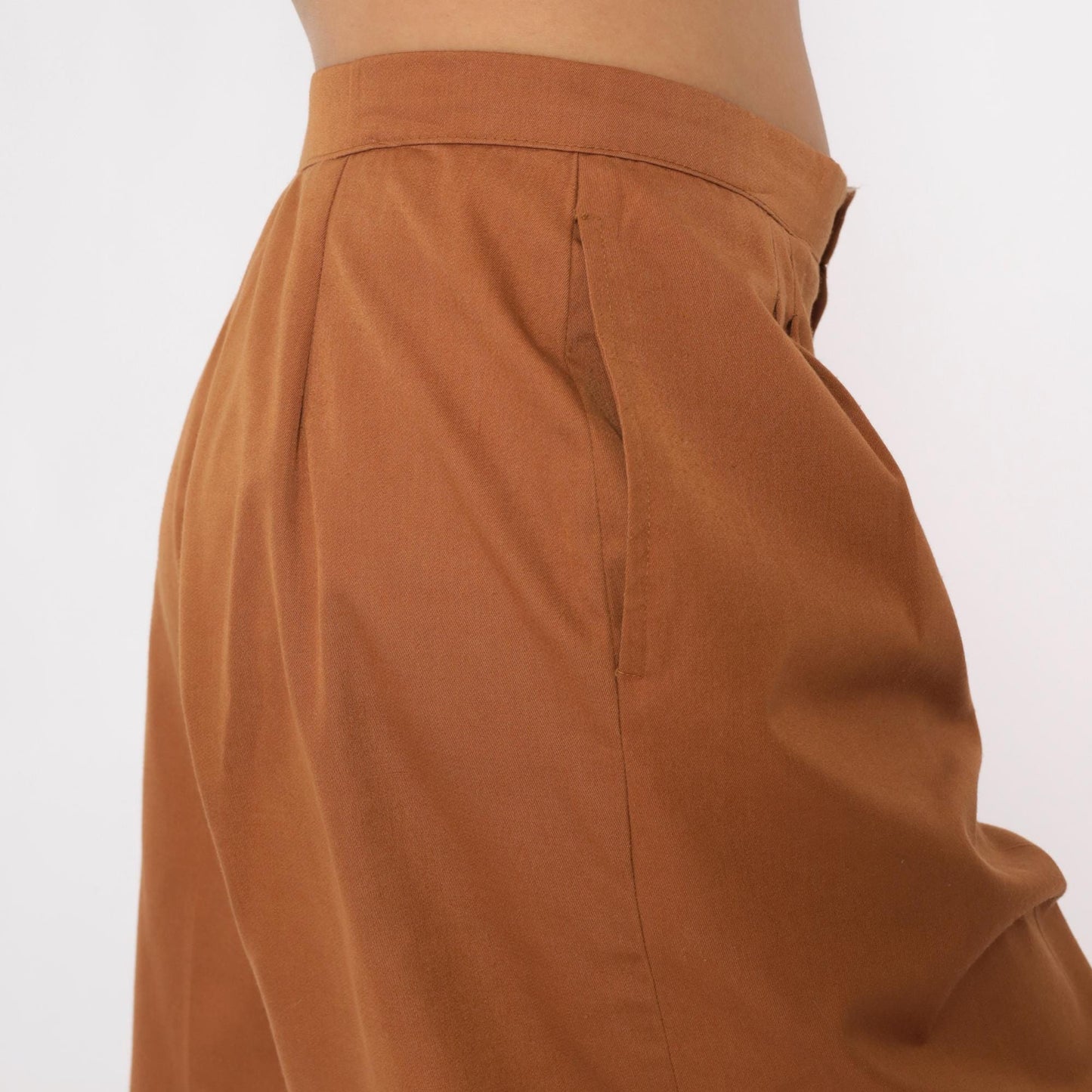 80s Camel Pleated High-Waist Shorts Tailored Wide Leg Medium