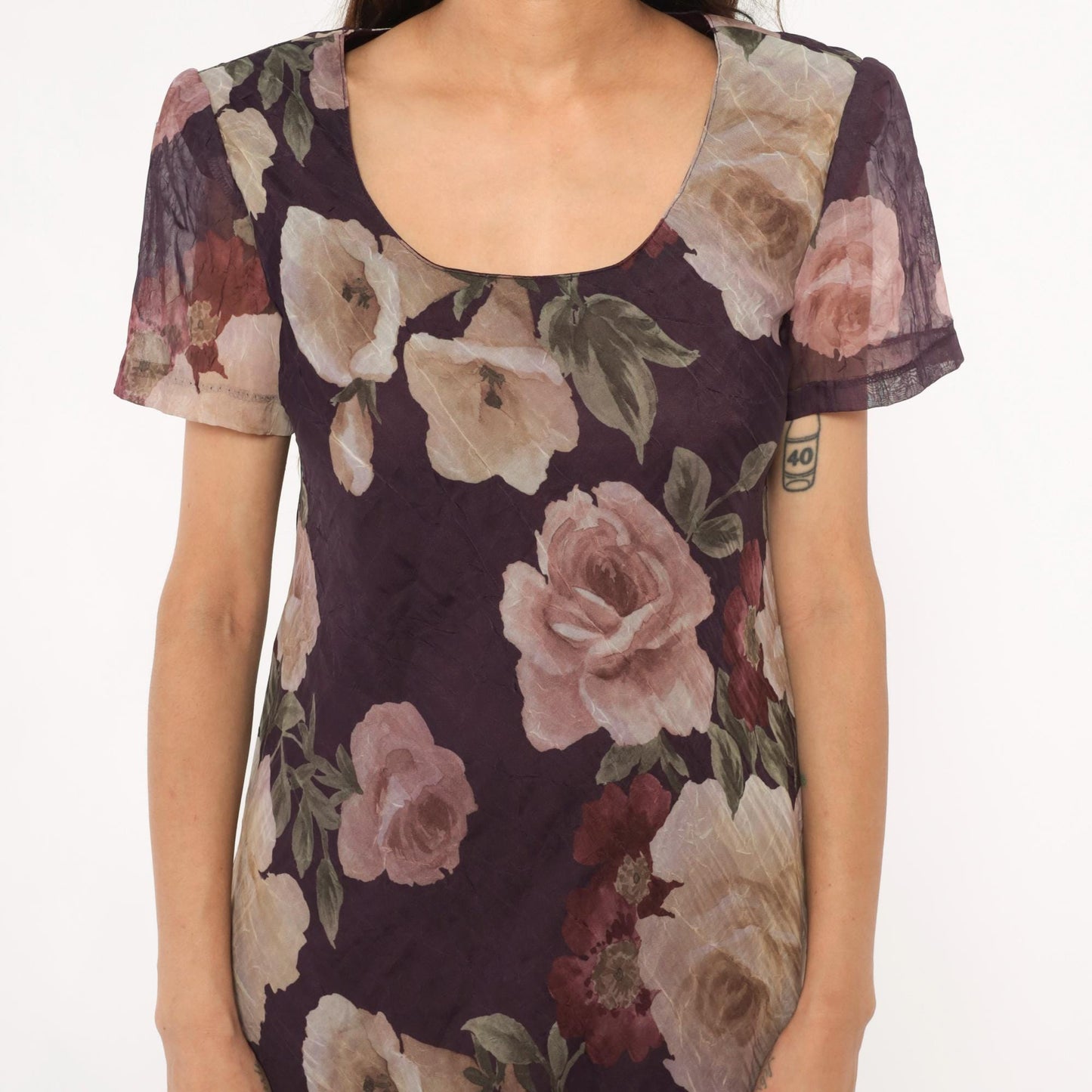 90s Jessica Howard Floral Maxi Dress Purple Rose Print Short Sleeve Medium