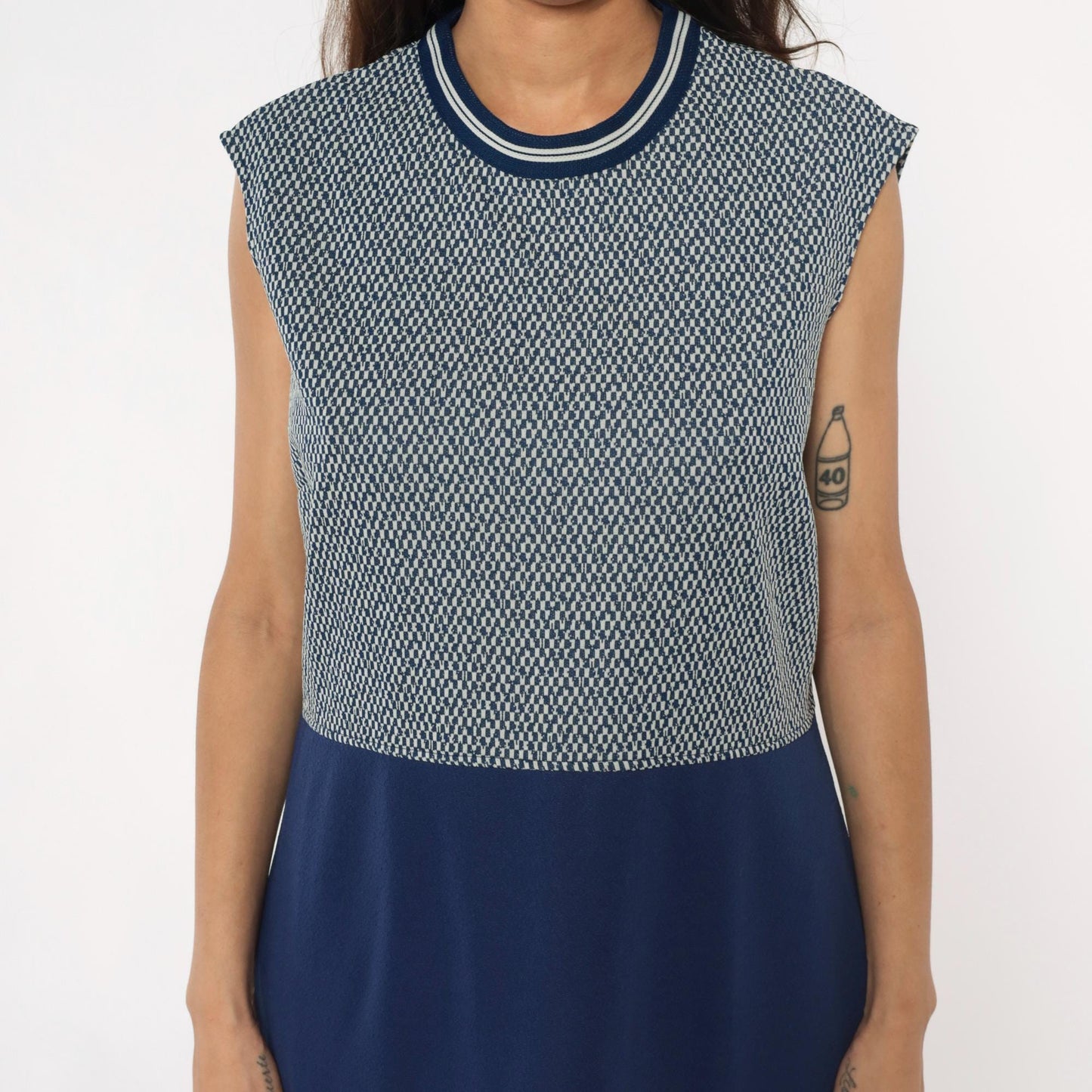 70s JC Penney Geometric Navy White Sleeveless Shift Dress Extra Large XL