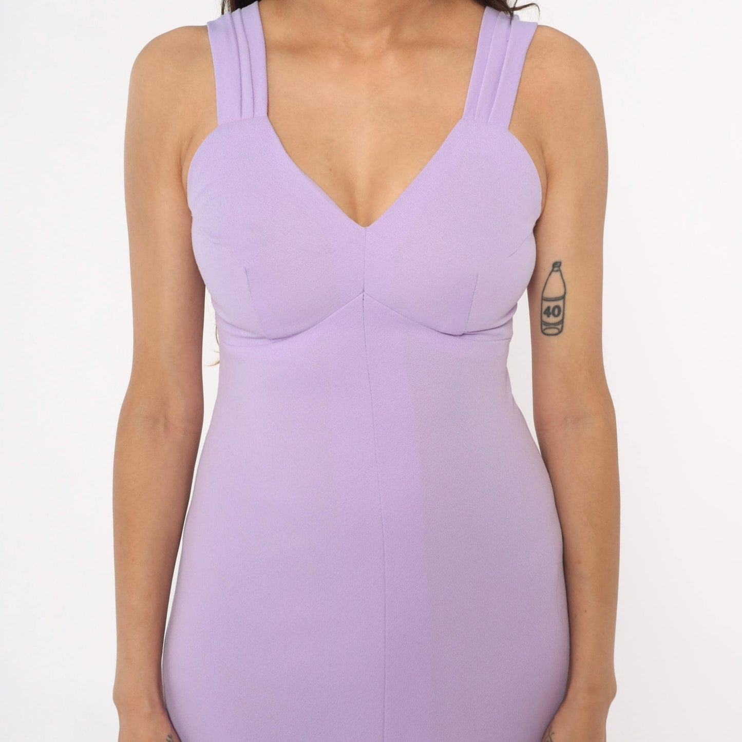 70s Lavender Maxi Dress Empire Waist Front Slit V-Neck Extra Small XS