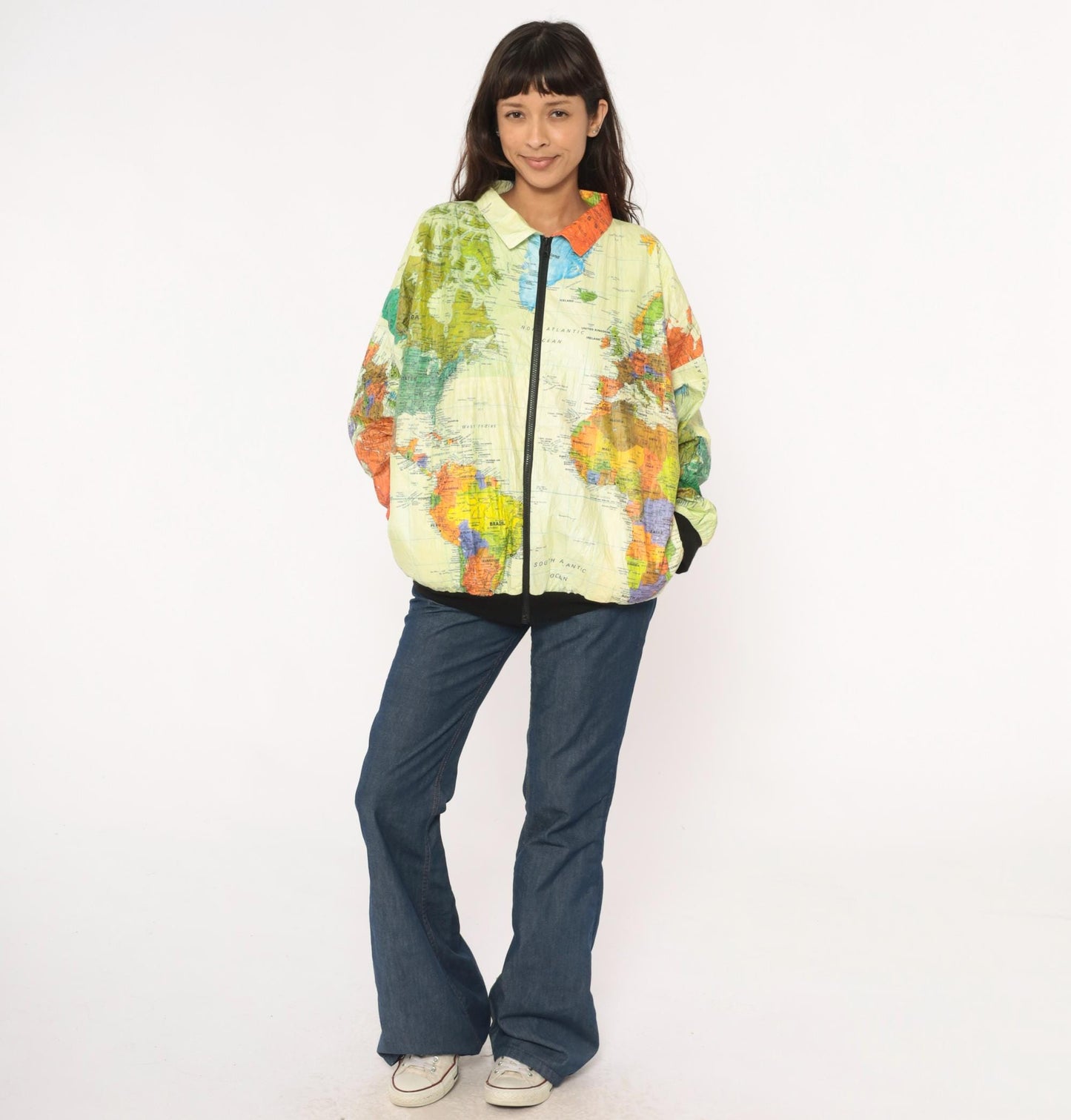 90s Admiral Ty World Map Windbreaker Jacket Tyvek Zip Multicolor Continents Extra Large XL