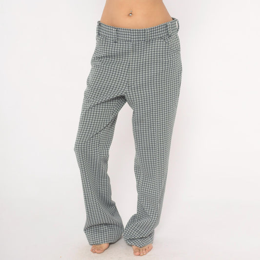70s Houndstooth Trousers Blue Grey High Rise Straight Leg Slacks 35