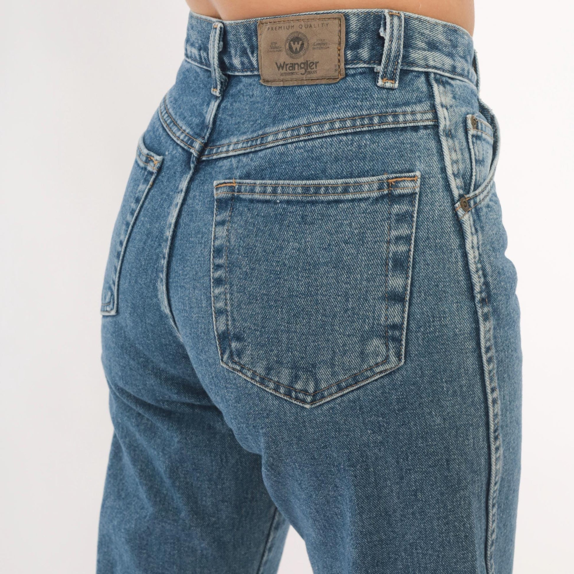 Wrangler Cropped High Rise Straight Leg Jeans Medium Stonewash Blue 00s