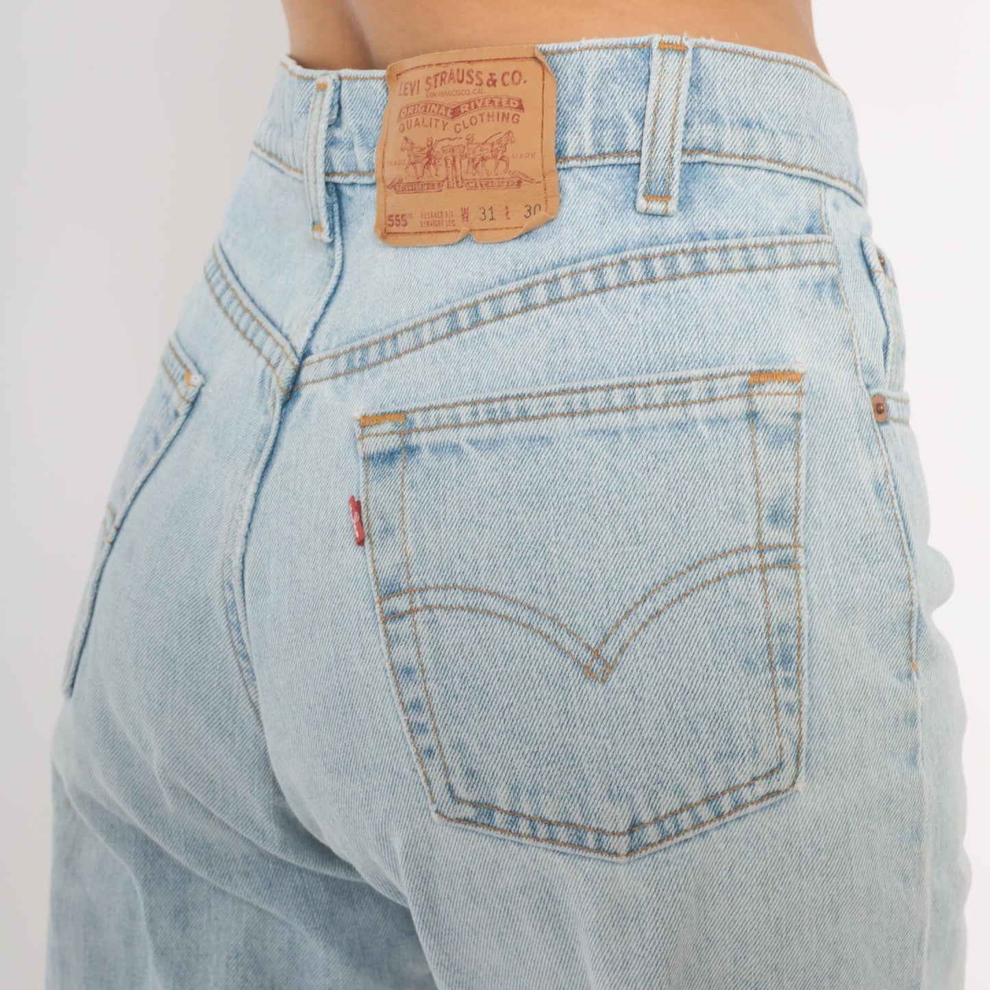 90s Levi's 555 Light Wash High Waisted Straight Leg Jeans 31 30
