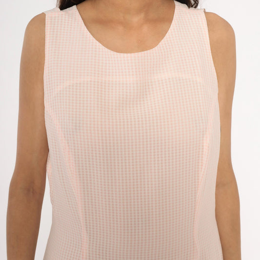 90s Pink Gingham Maxi Dress Sleeveless Open Back Scoop Neck Medium M