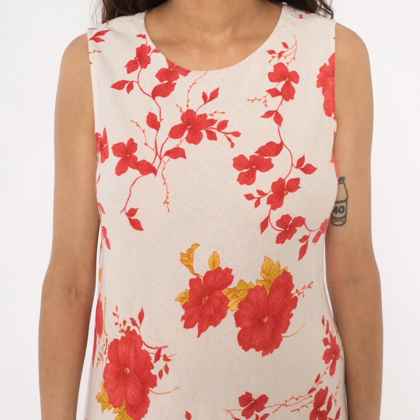 90s Lennie New York Floral Linen Maxi Dress Cream Red Yellow Large L