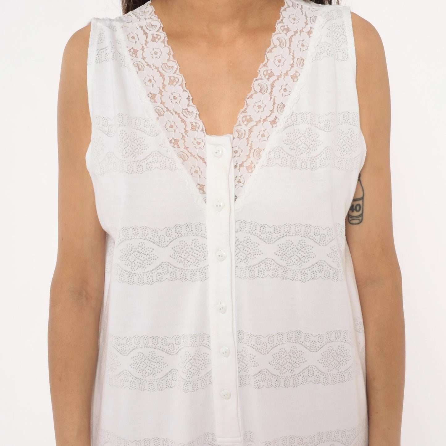 90s Candies White Lace Sleeveless Jumpsuit Cropped Ankle Cotton Medium M