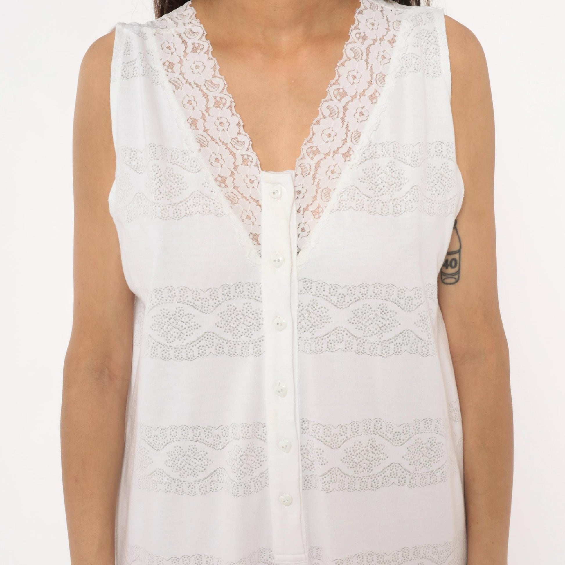 90s Candies White Lace Sleeveless Jumpsuit Cropped Ankle Cotton Medium M