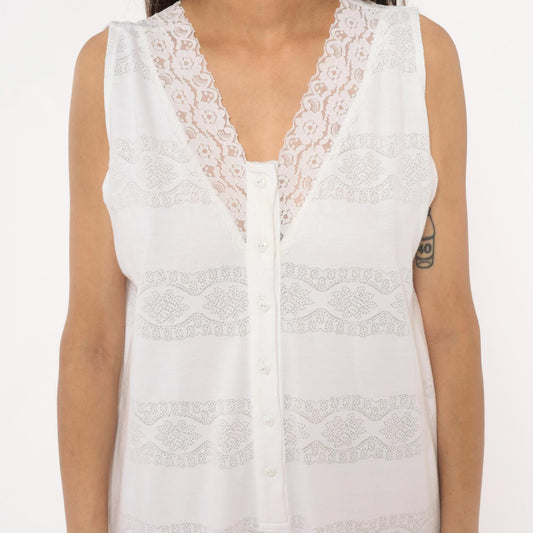 90s Candies White Lace Sleeveless Jumpsuit Cropped Ankle Cotton Medium M