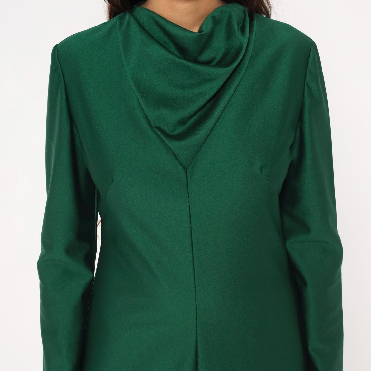 70s Green Maxi Dress Cowl Neck Long Sleeve Forest Draped Medium
