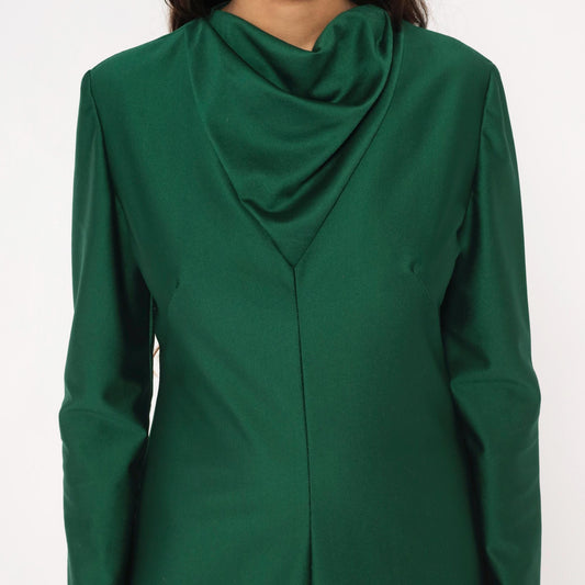 70s Green Maxi Dress Cowl Neck Long Sleeve Forest Draped Medium