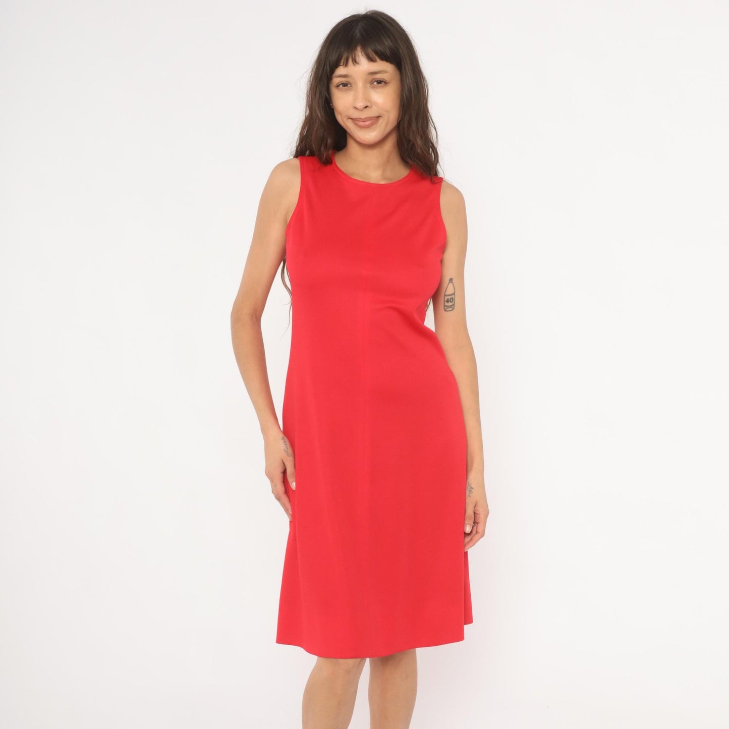 1960s Red A-Line Shift Dress Scoop Neck Sleeveless Knee Length Small S