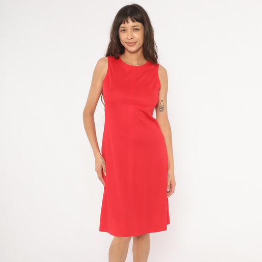 1960s Red A-Line Shift Dress Scoop Neck Sleeveless Knee Length Small S