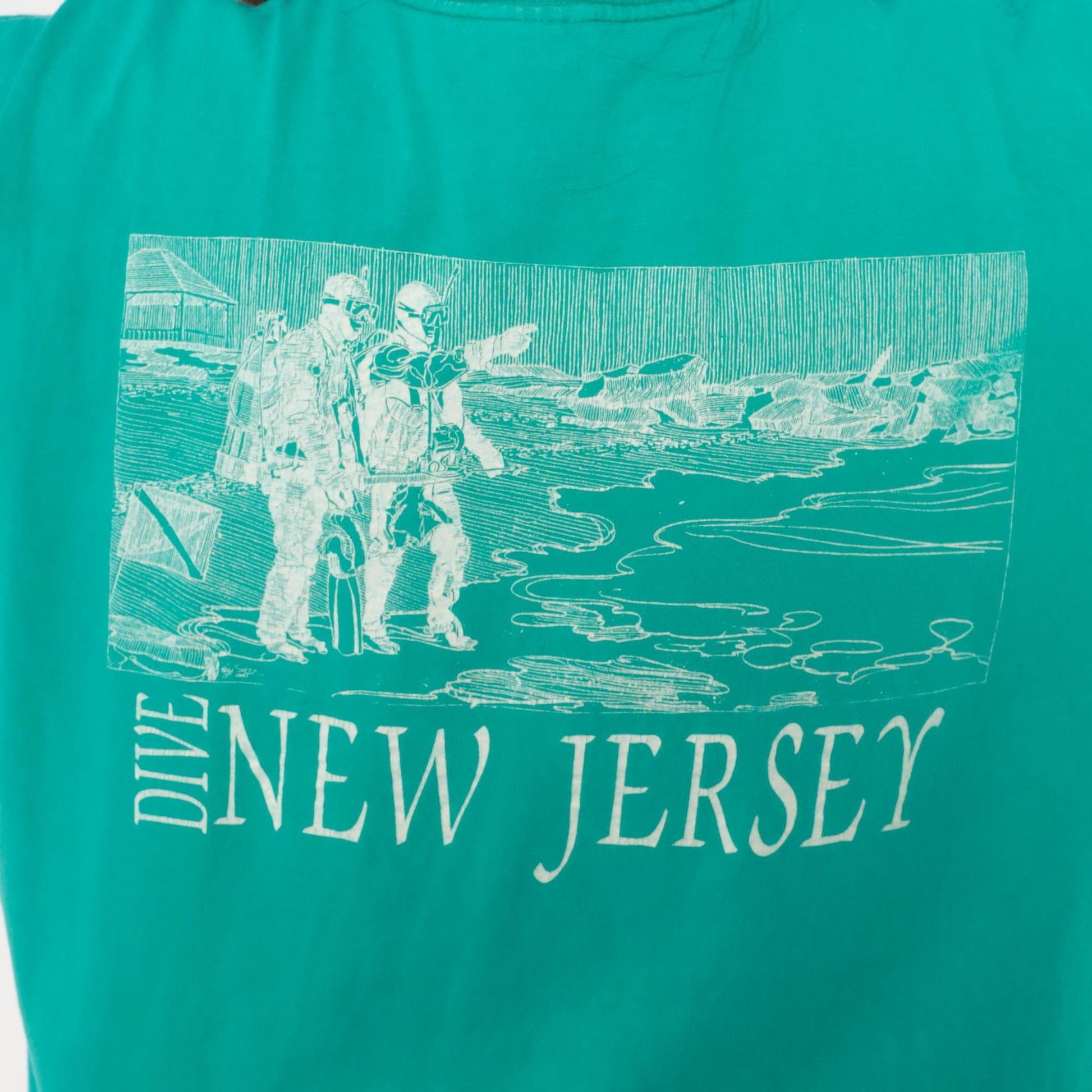 90s Divers Two Scuba Graphic T-Shirt Teal New Jersey Cotton Extra Large XL