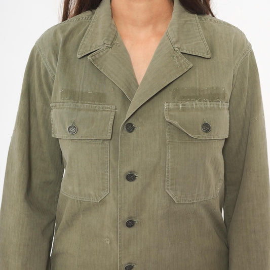 1940s HBT Military Field Jacket Olive Drab Cotton Army WWII Small