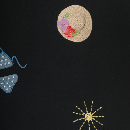90s Extra Point Black T Shirt Beach Embroidered Appliqué Bikini Sun Hat XL