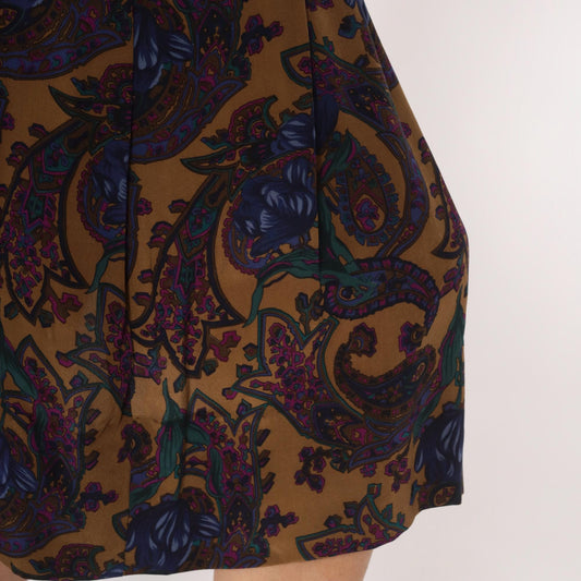 80s Saks Fifth Avenue Paisley Silk Skirt Knee-Length Pleated High Waist Small S