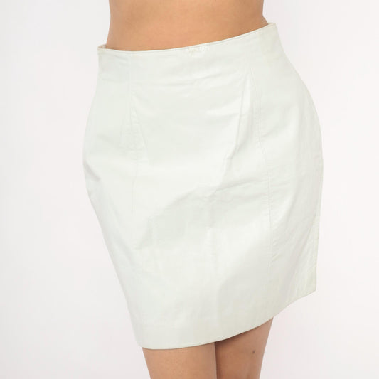 90s Byrnes & Baker White Leather Mini Skirt High Waist Pencil Medium M