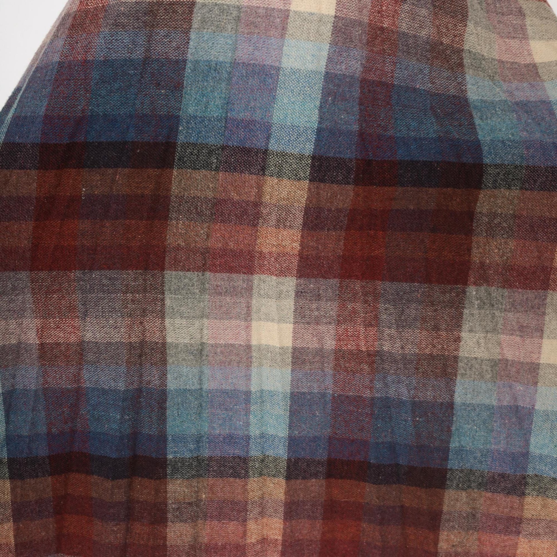 80s Plaid Wool Skirt Knee-Length A-Line Burgundy Purple Blue Checkered Medium M
