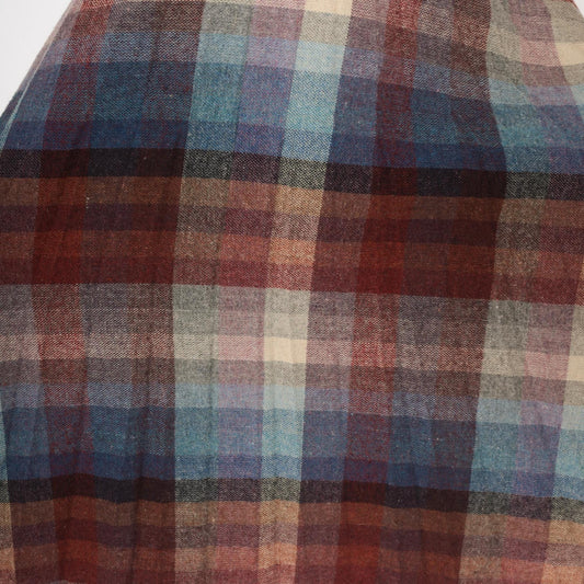 80s Plaid Wool Skirt Knee-Length A-Line Burgundy Purple Blue Checkered Medium M