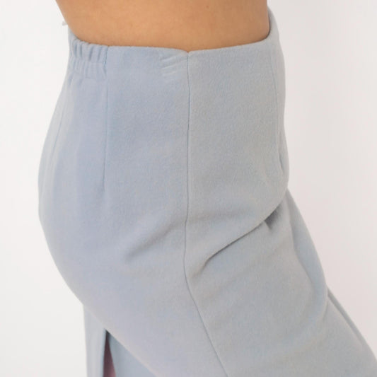 80s Precious Fibers Pencil Skirt Baby Blue Wool Cashmere High Waist Small S