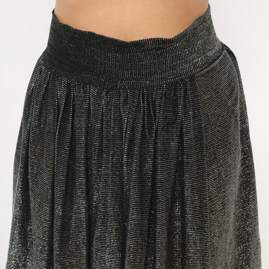 90s Black Silver Metallic Gathered Skirt Knee-Length Shimmer Small S