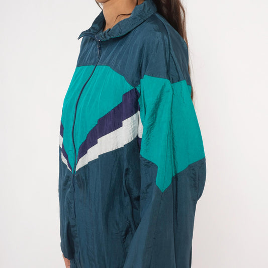 90s Champs Style Windbreaker Chevron Colorblock Teal Navy Purple XL