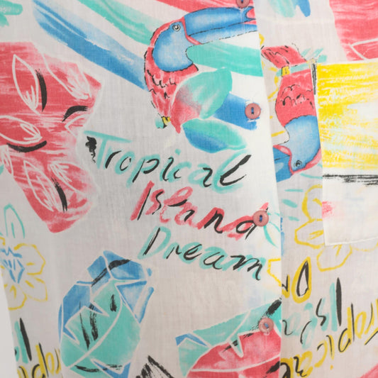 80s Touche LA Tropical Toucan Shirt White Pink Teal Bird Print Large L