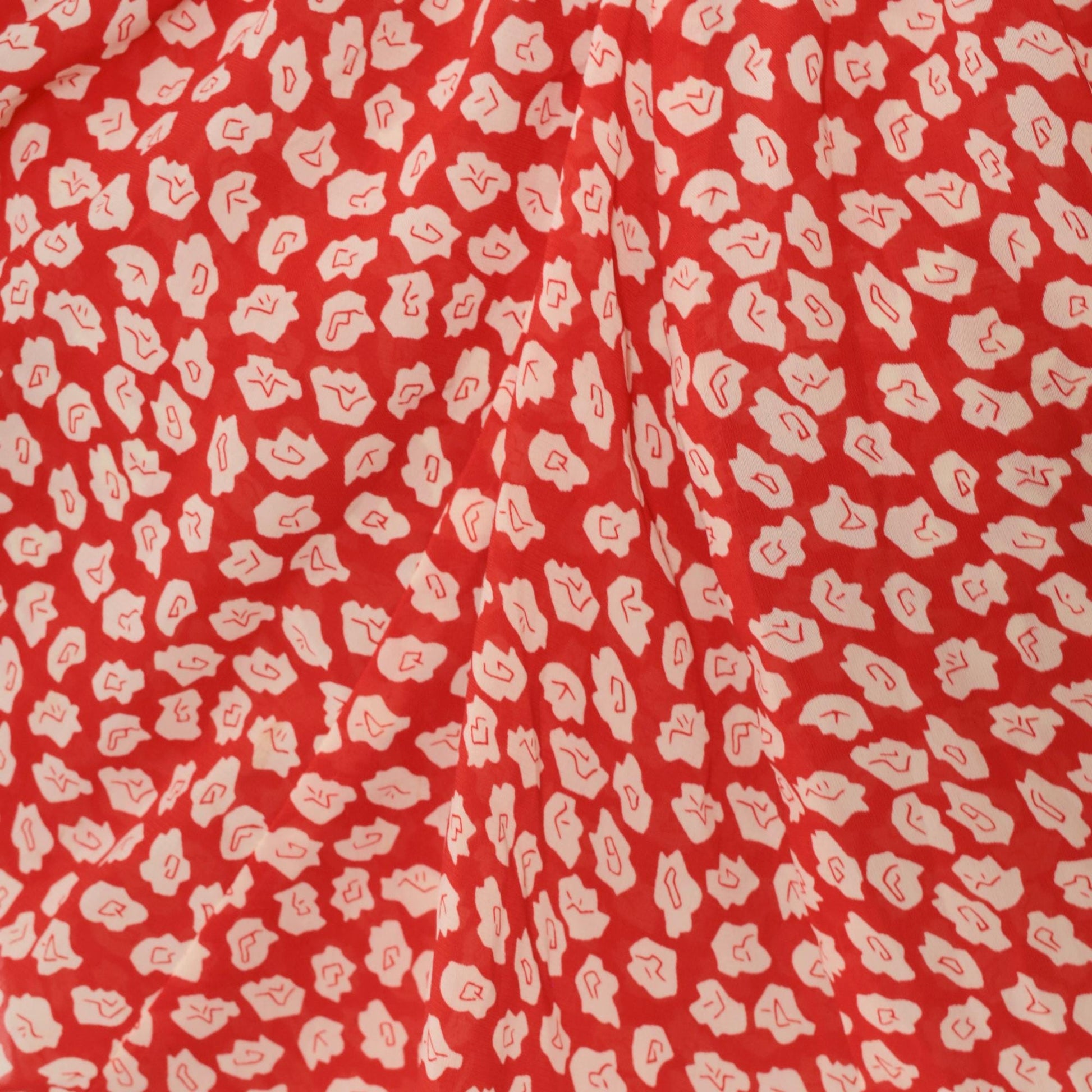 90s Red Floral Off-Shoulder Crop Top Flutter Sleeve White Leaf Print Small