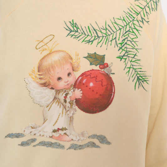 90s Hanes Her Way Christmas Angel Sweatshirt Cream Raglan Graphic Large L