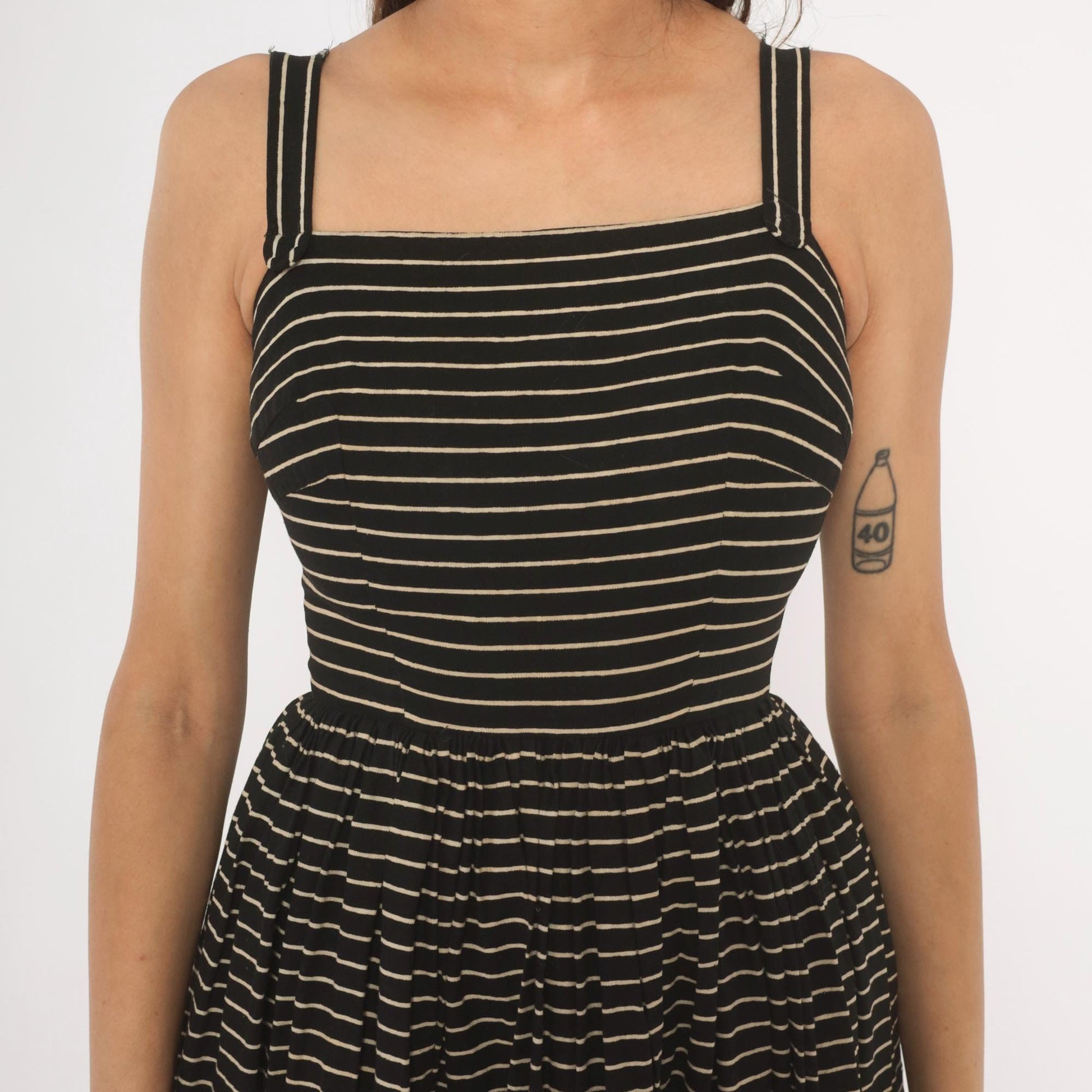 50s Lanz Original Black Pinstripe Sundress Square Neck Spaghetti Strap Extra Small