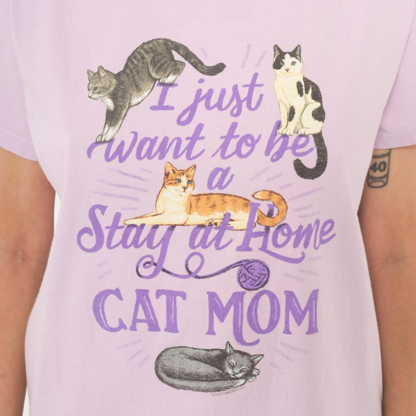 00s Port & Company Stay At Home Cat Mom Graphic Tee Lavender Large L