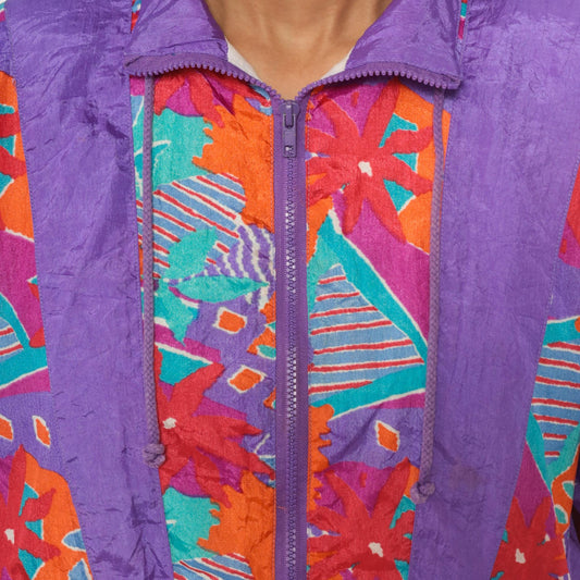 90s Aviat Sportif Windbreaker Purple Geometric Floral Print Small