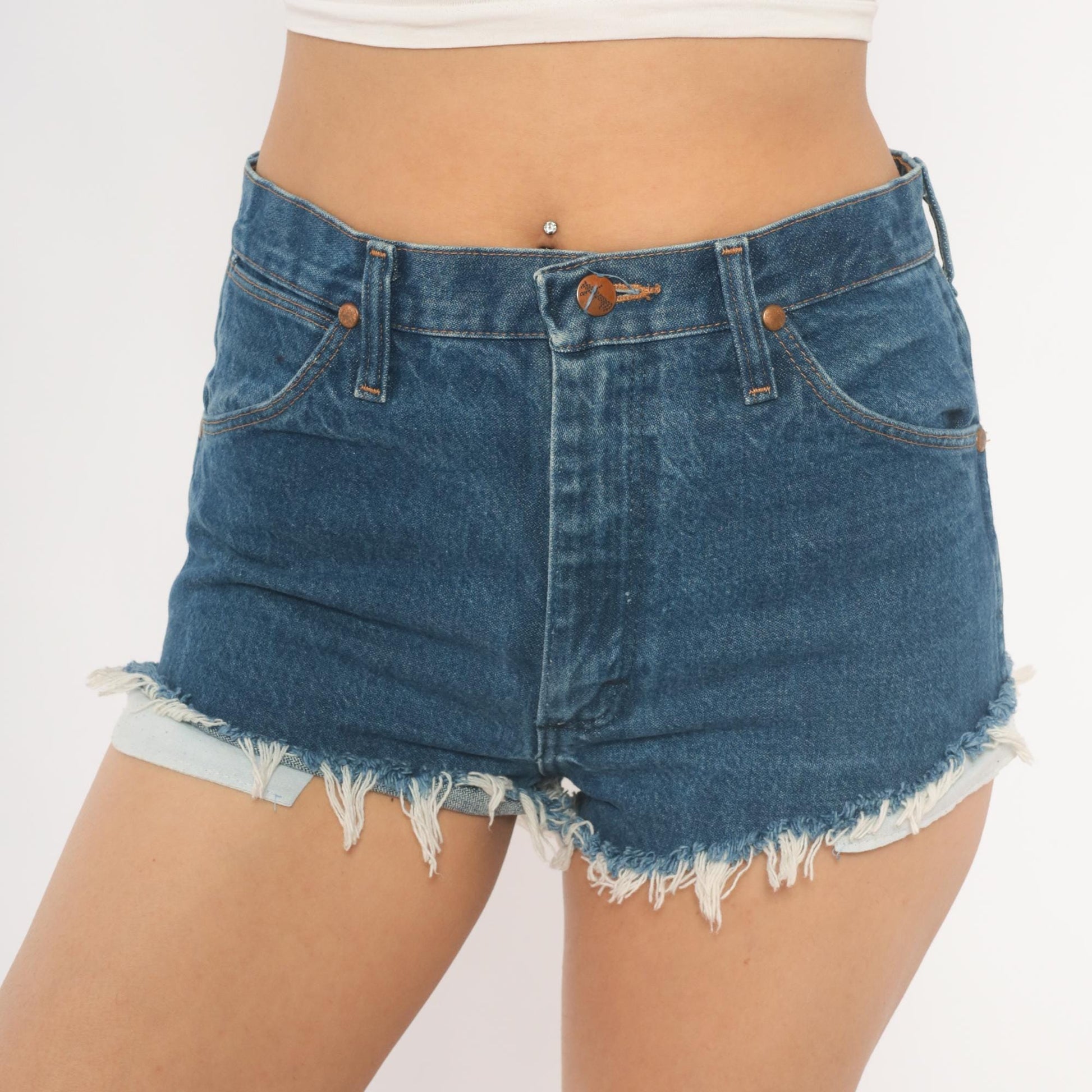 90s Wrangler Cutoff Denim Shorts High Waisted Blue Cotton Frayed Small S